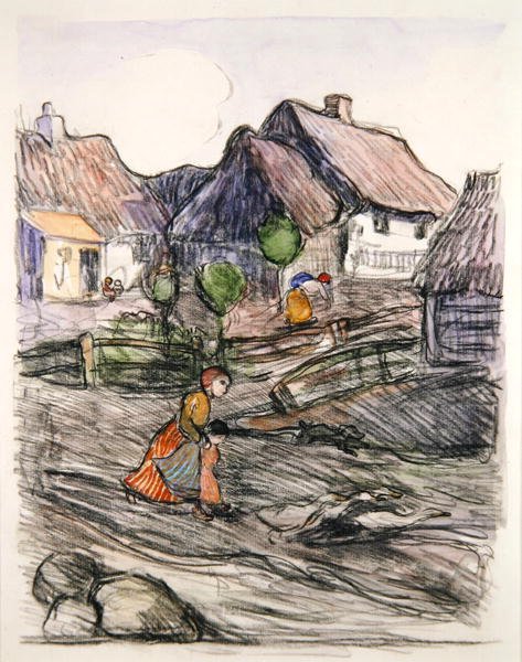 Goose Girl, Polen (gouache og kull på papir) av Robert Polhill Bevan
