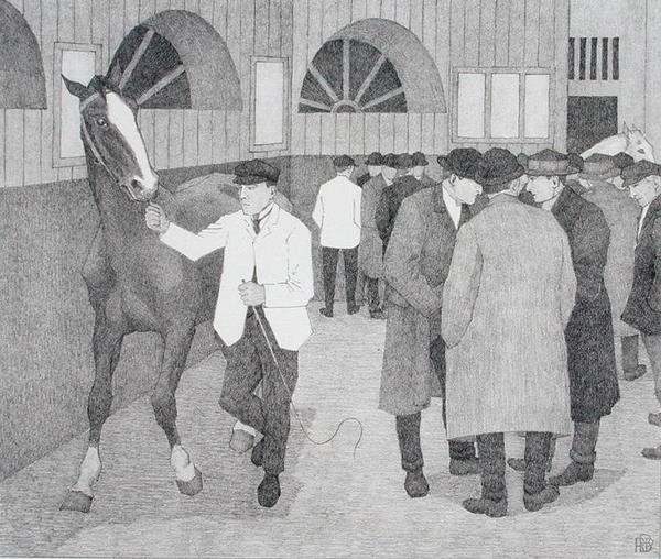 Hestehandlere på Barbican (Barbican No.2) 1921 (litho) av Robert Polhill Bevan
