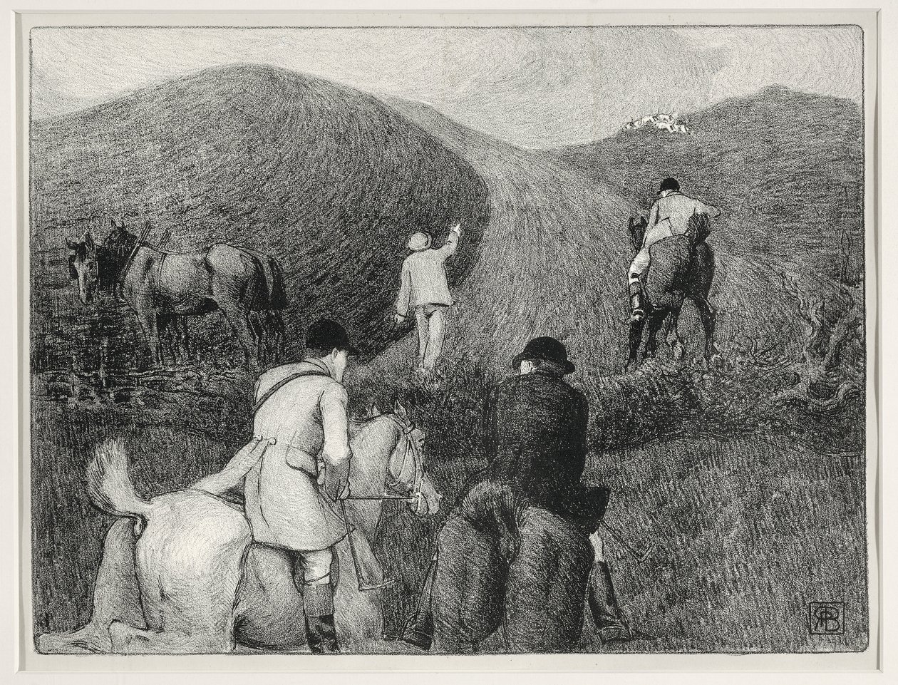 Jaktscene (litho) av Robert Polhill Bevan