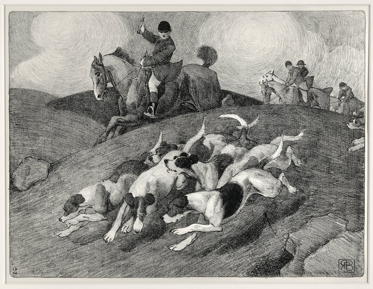 Jaktscene (litho) av Robert Polhill Bevan