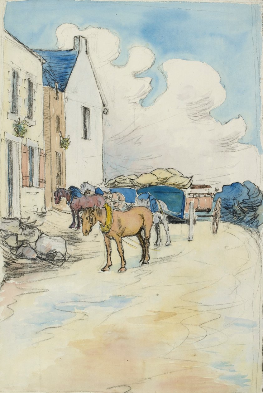 Utenfor vinbutikken, sent på 1800-tallet av Robert Polhill Bevan
