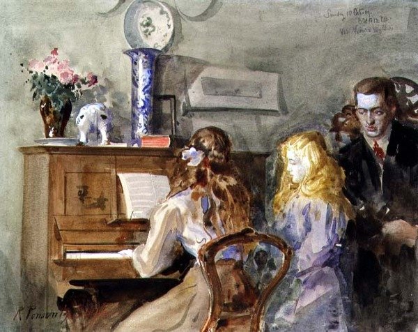 Kunstnerens barn rundt pianoet av Robert Ponsonby Staples