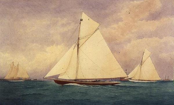 Racing Yacht "Niagara" i Solent, Hurst Point Beyond av Robert Pritchett