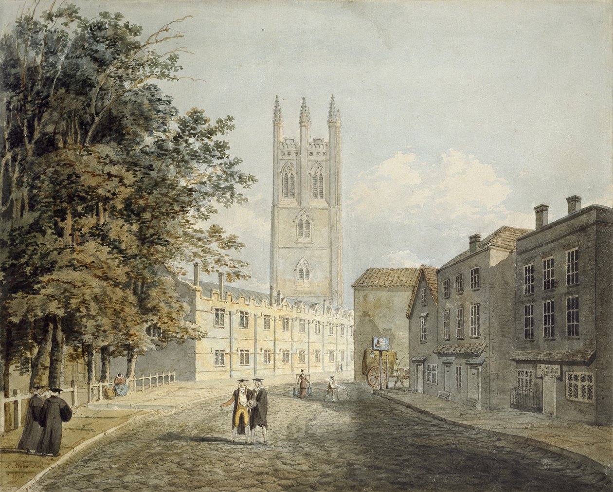 Magdalen College and the Eastern End of the High Street, Oxford, 1795 (akvarell over indikasjoner i grafitt) av Robert Revd Nixon