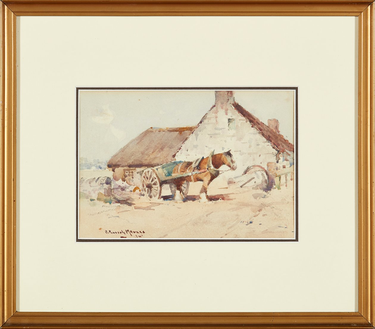 Hest og vogn (akvarell) av Robert Russell MacNee