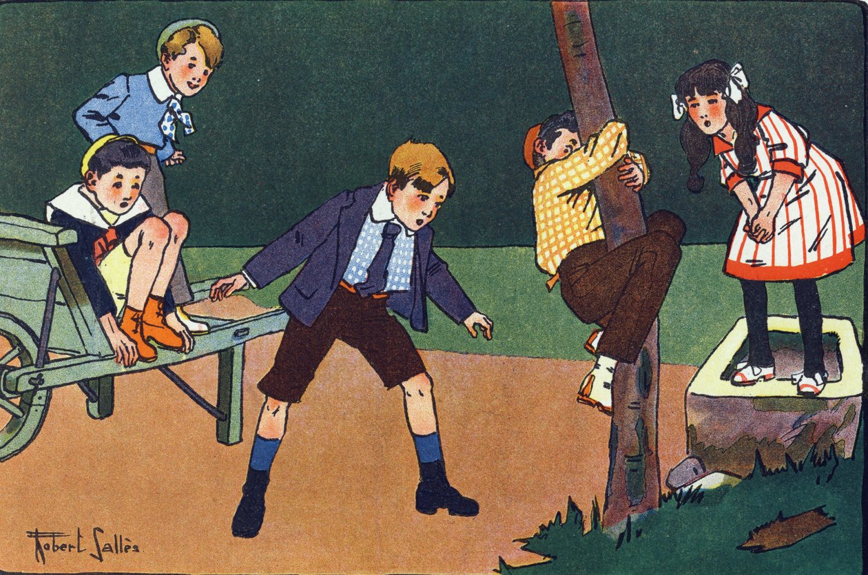 En kattabbor. Gravering i "" Hva spiller vi? “” av E. Weber med akvarelltegninger av Robert Salles (1871-1929). Librairie Garnier Freres, Paris av Robert Salles