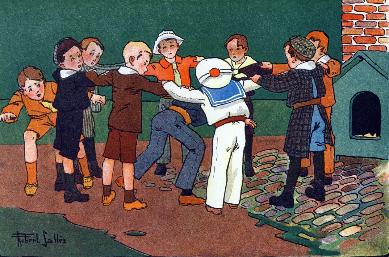 Katt og mus. Gravering i "" Hva spiller vi? “” av E. Weber med akvarelltegninger av Robert Salles (1871-1929). Librairie Garnier Freres, Paris av Robert Salles