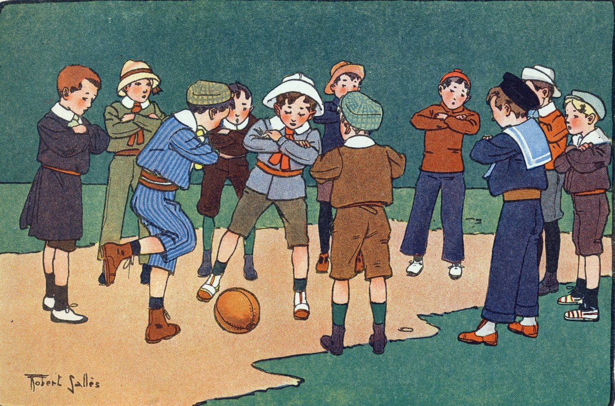 Tysk ball (spill spilt med armer i kors). Gravering i "" Hva spiller vi? “” av E. Weber med akvarelltegninger av Robert Salles (1871-1929). Librairie Garnier Freres, Paris av Robert Salles