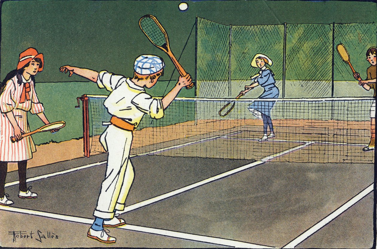 Plentennis. Gravering i "" Hva spiller vi? “” av E. Weber med akvarelltegninger av Robert Salles (1871-1929). Librairie Garnier Freres, Paris av Robert Salles