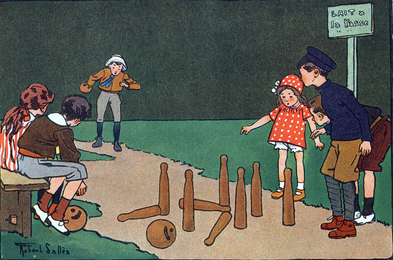 Bowlinghallen. Gravering i "" Hva spiller vi? “” av E. Weber med akvarelltegninger av Robert Salles (1871-1929). Librairie Garnier Freres, Paris av Robert Salles