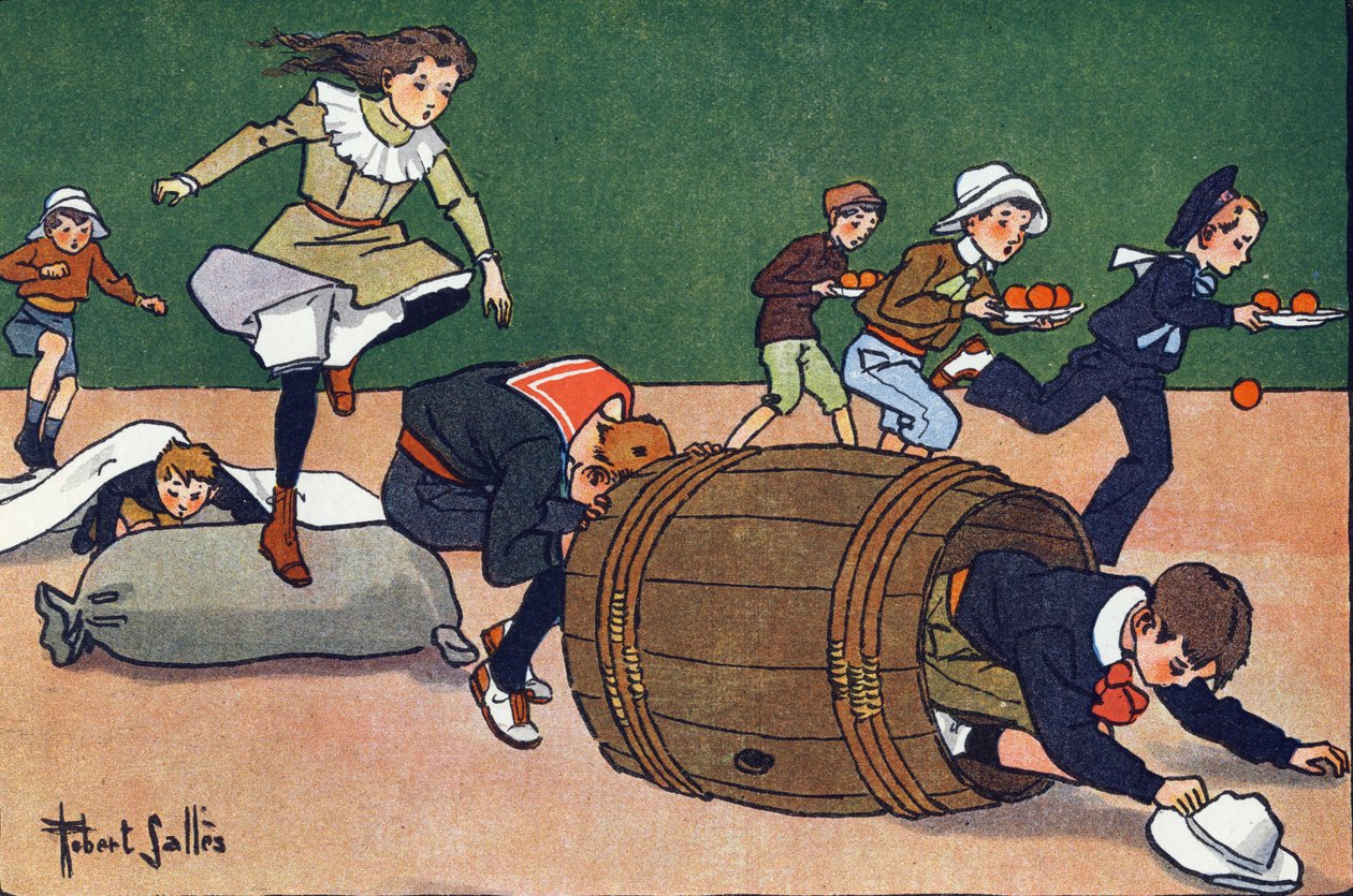 Hinderløpet. Gravering i "" Hva spiller vi? “” av E. Weber med akvarelltegninger av Robert Salles (1871-1929). Librairie Garnier Freres, Paris av Robert Salles