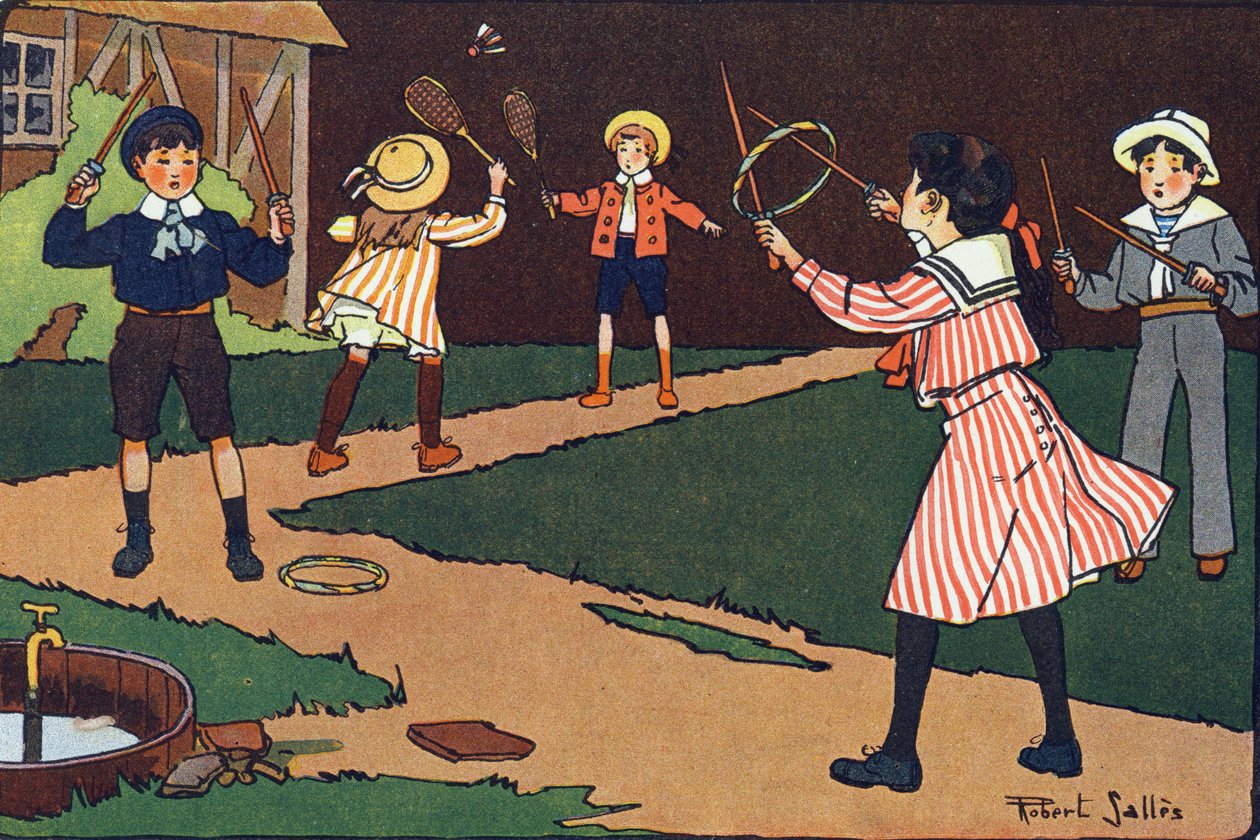 Rattet og nådene. Gravering i "" Hva spiller vi? “” av E. Weber med akvarelltegninger av Robert Salles (1871-1929). Librairie Garnier Freres, Paris av Robert Salles