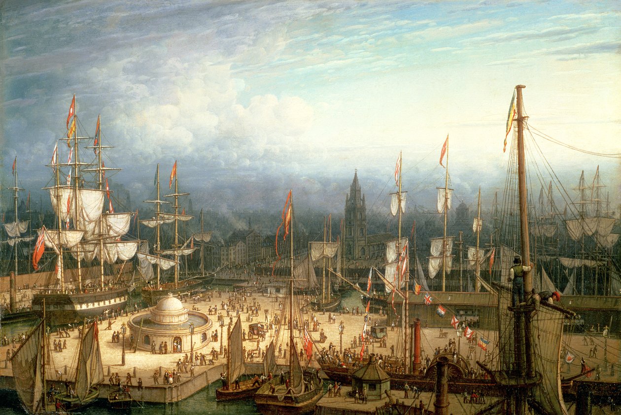 Fire-mastet klippeskip i Liverpool havn, ca. 1810 av Robert Salmon