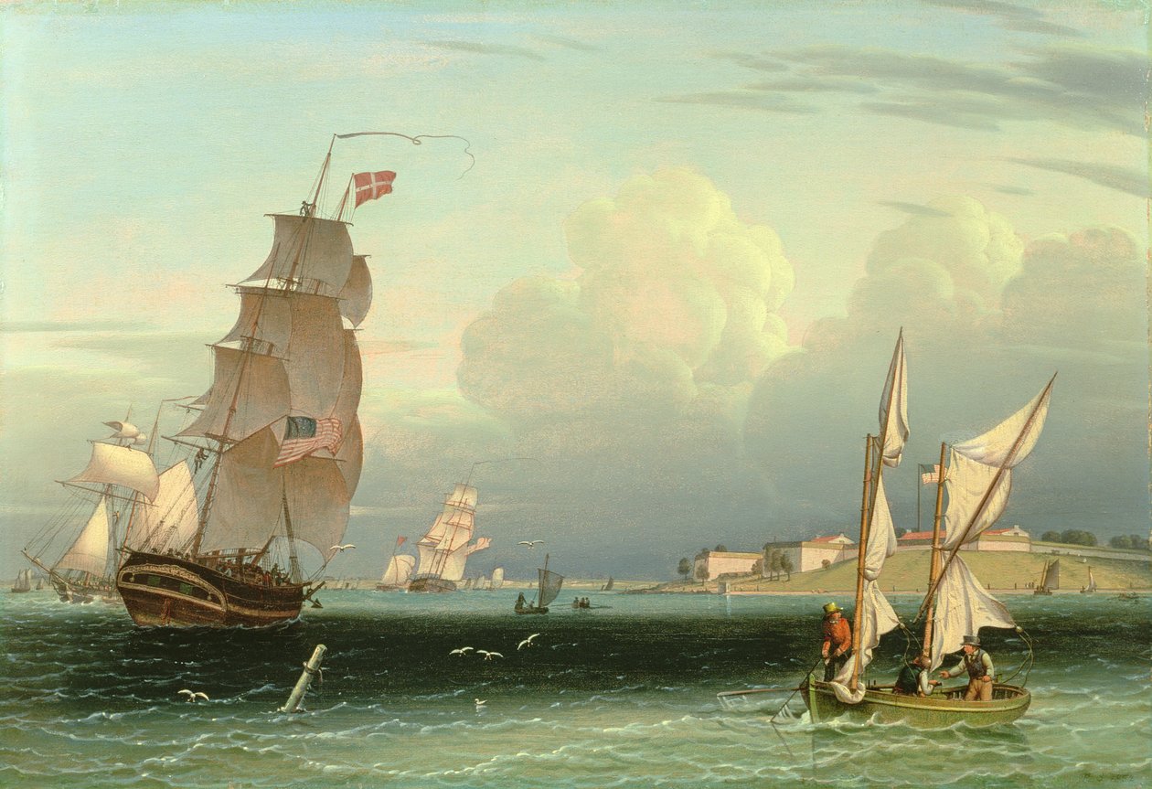 Ship Going Out, Fort Independence, Boston Harbour, 1832 av Robert Salmon