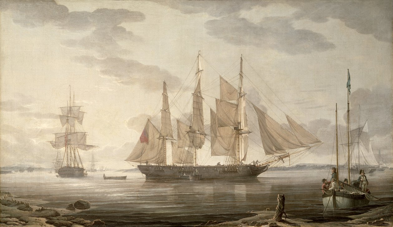 Skip i havnen, 1805 av Robert Salmon