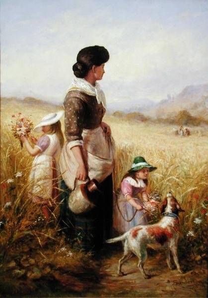 Plukking av sommerblomster (olje på lerret) av Robert Sanderson