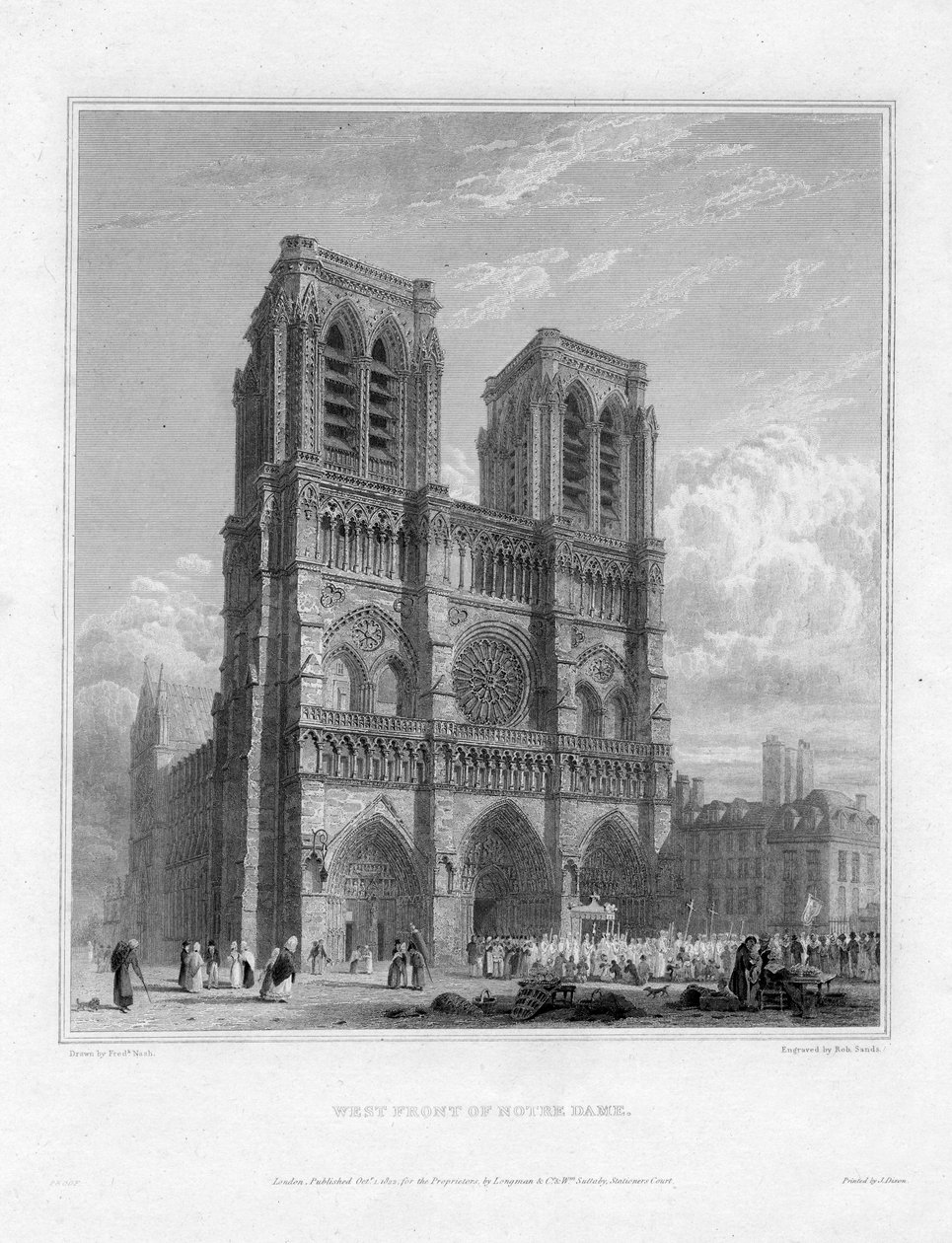 Vestfronten av Notre Dame, Paris, Frankrike, 1822 av Robert Sands