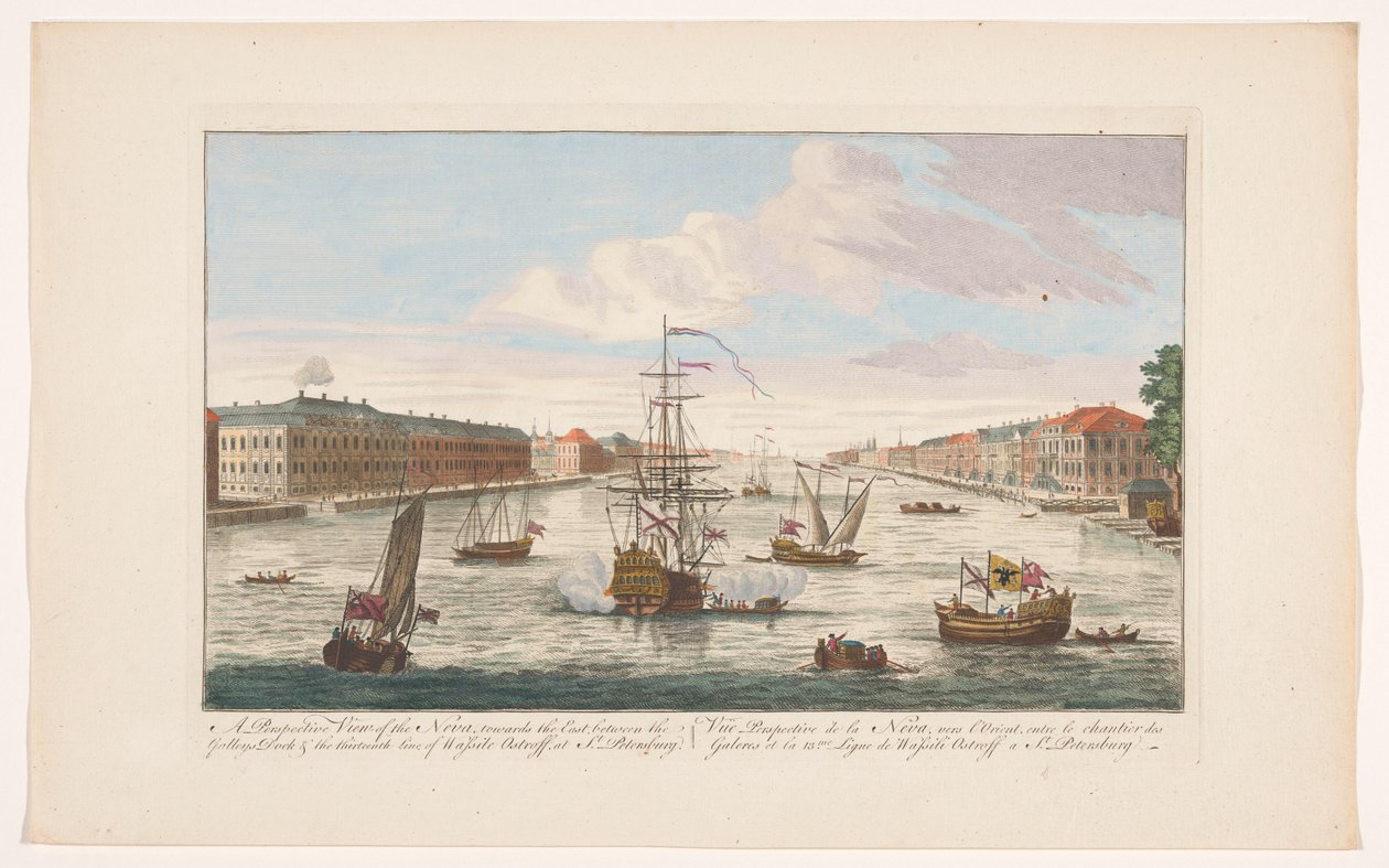 Utsikt over elven Neva i St. Petersburg fra vestsiden Et perspektivbilde av Neva, mot øst (...) (tittel på objekt) av Robert Sayer (possibly)