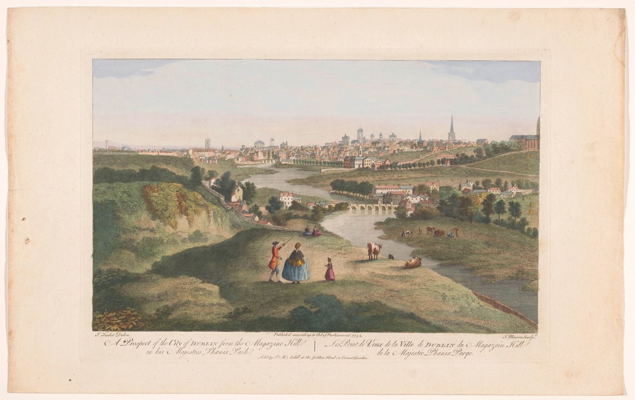 Utsikt over byen Dublin sett fra Phoenix Park Et prospekt av byen Dublin fra Magazine Hill i His Majesties Phoenix Park (tittel på objekt) av Robert Sayer (possibly)