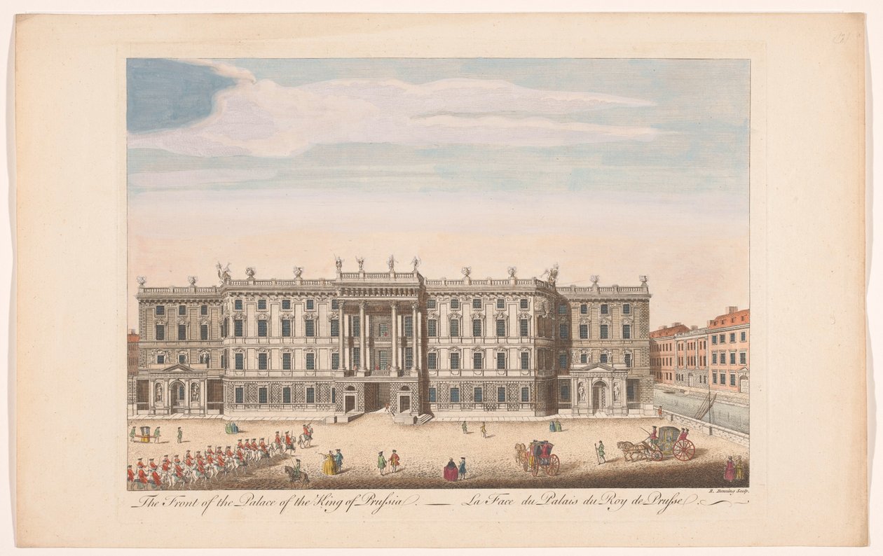 Utsikt over forsiden av Berliner Stadtschloss i Berlin Forsiden av palasset til kongen av Preussen (tittel på objekt) av Robert Sayer (possibly)