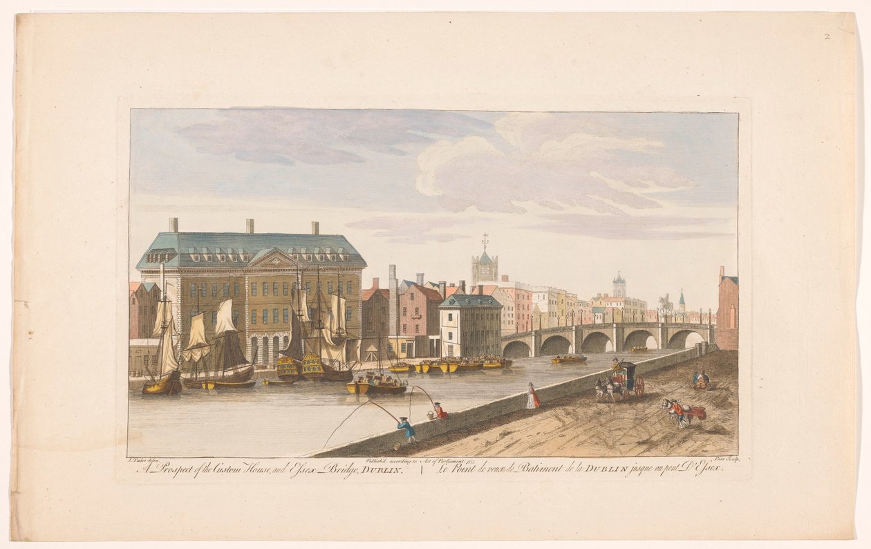 Utsikt over Custom House og Essex Bridge over elven Liffey i Dublin Et prospekt av Custom House og Essex Bridge, Dublin (tittel på objekt) av Robert Sayer (possibly)