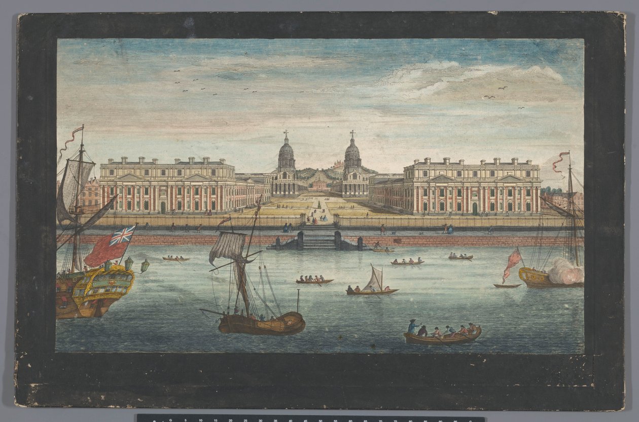 Utsikt over Greenwich Hospital ved Themsen ved Greenwich Et prospekt av Greenwich Hospital fra elven (tittel på objekt) London (serietittel) av Robert Sayer