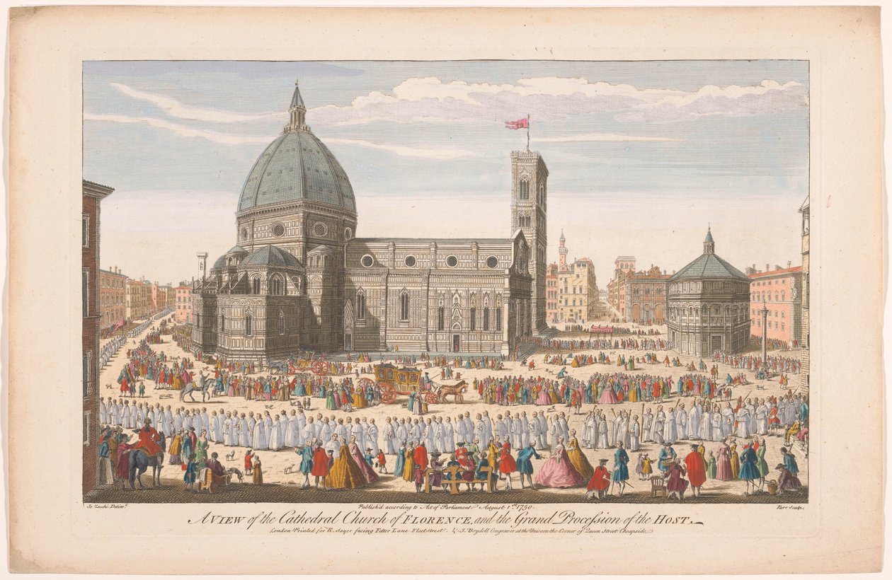 En utsikt over katedralkirken i Firenze, og den store prosesjonen til Verten (tittel på objekt) Firenze (serietittel) av Robert Sayer