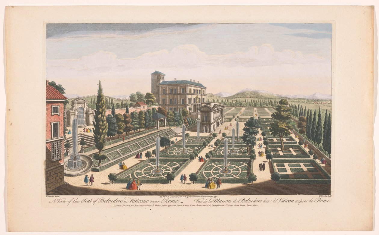 Utsikt over Giardini Vaticani i Vatikanstaten En utsikt over setet til Belvedere i Vaticano nær Roma (tittel på objekt) Roma (serietittel) av Robert Sayer