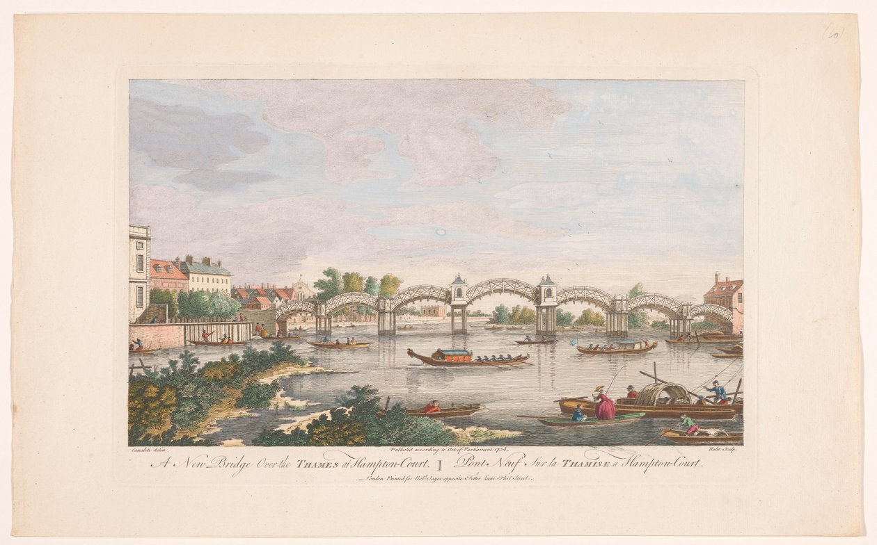 Utsikt over Hampton Court Bridge over Themsen mellom Hampton og East Molesey En ny bro over Themsen ved Hampton-Court (tittel på objekt) av Robert Sayer