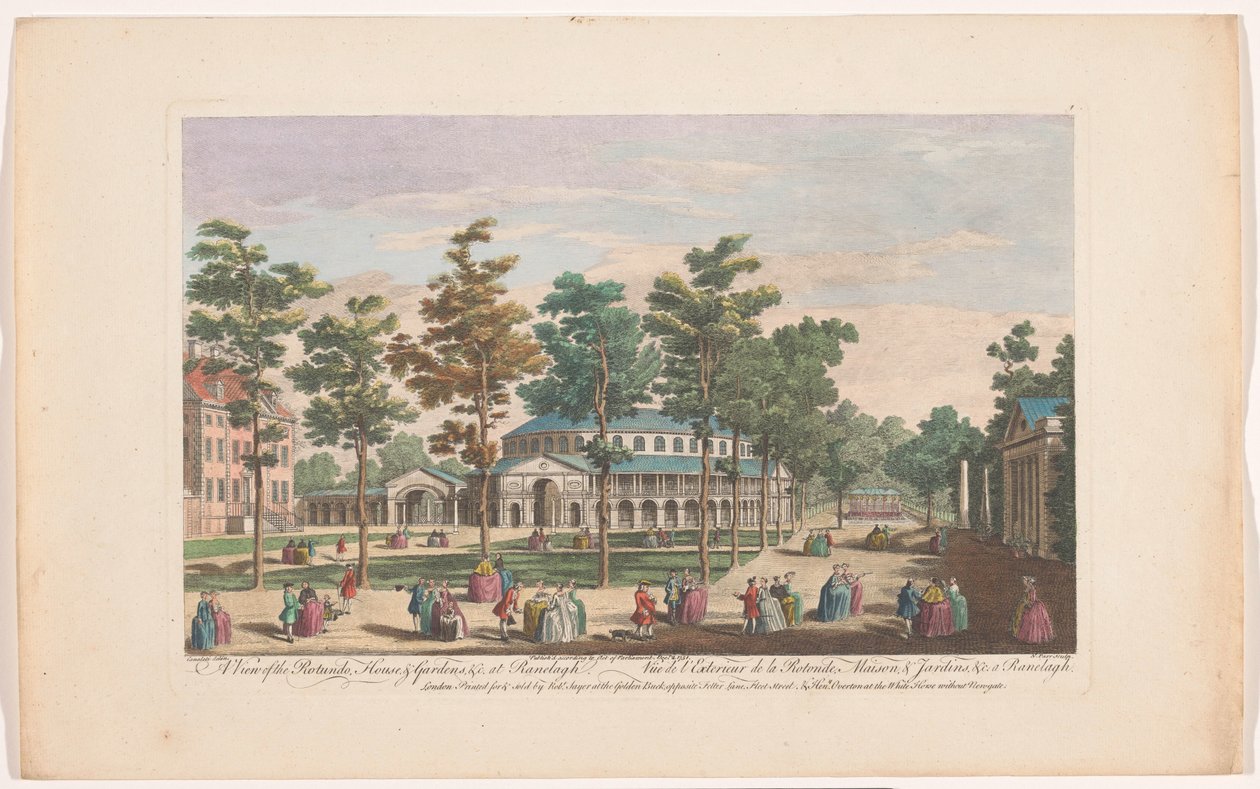 Utsikt over Rotunda i Ranelagh Gardens i London En utsikt over Rotundo, House, & Gardens, &c. på Ranelagh (tittel på objekt) Ranelagh Gardens og Vauxhall Gardens (serietittel) av Robert Sayer