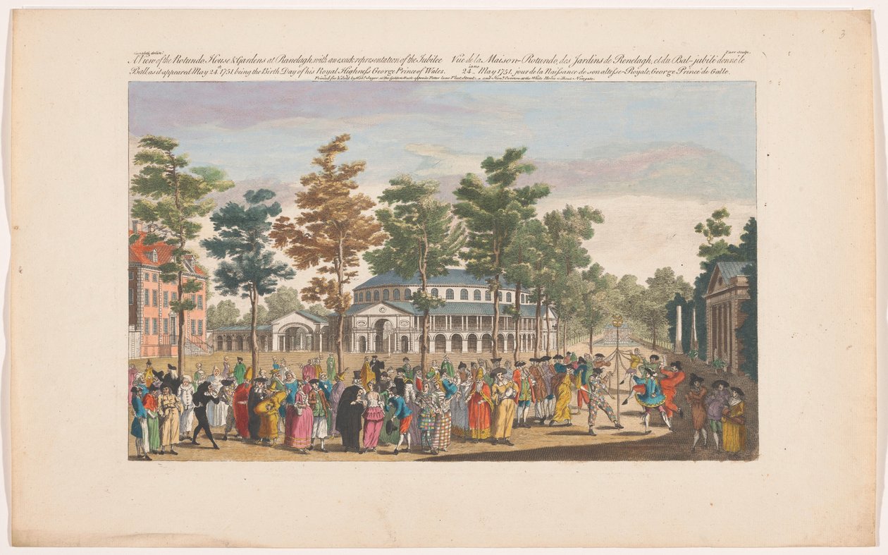 En utsikt over Rotundo, House & Gardens ved Ranelagh, med en nøyaktig representasjon av jubileumsballet, som et av Robert Sayer