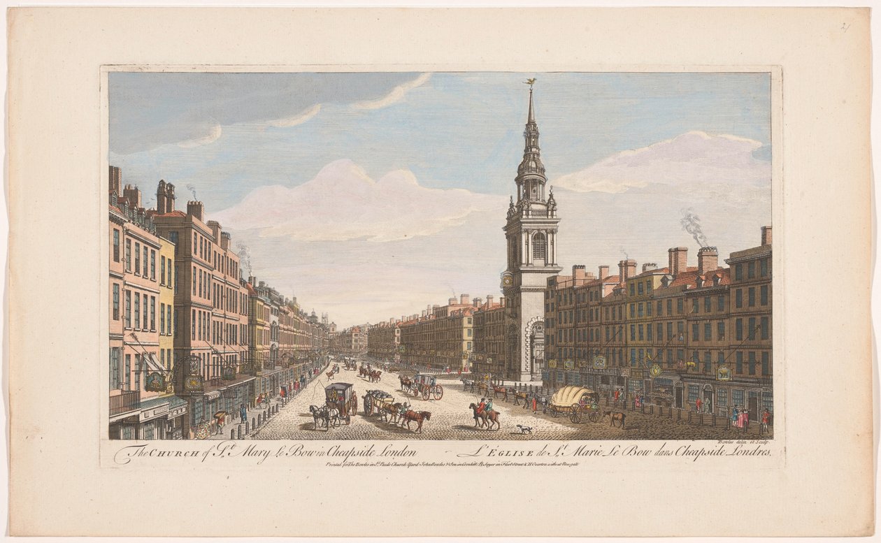 Utsikt over Saint Mary-le-Bow kirken på Cheapside street i London Kirken St Mary le Bow i Cheapside London (tittel på objekt) London (serietittel) av Robert Sayer