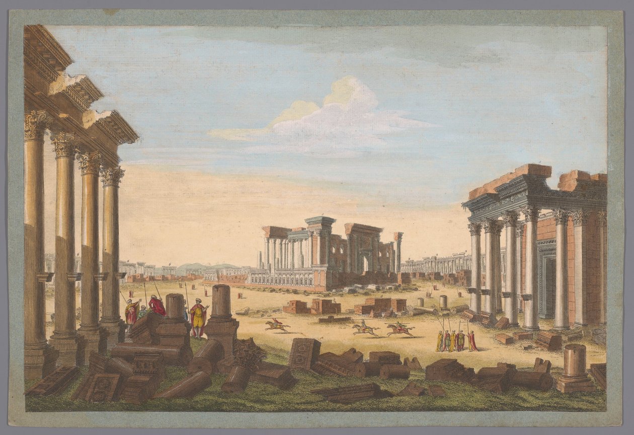 Utsikt over ruinene av monumenter ved Palmyra sett fra nordvest Et generelt prospekt av Palmira fra nordvest (tittel på objekt) av Robert Sayer