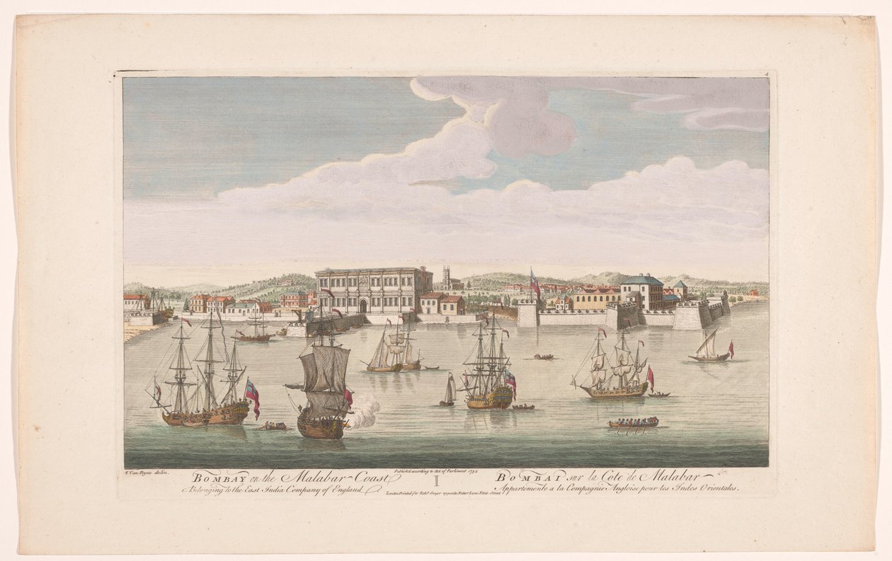 Utsikt over byen Bombay Bombay på Malabarkysten som tilhører East India Company of England (tittel på objekt) Oppgjør av VOC (serietittel) av Robert Sayer