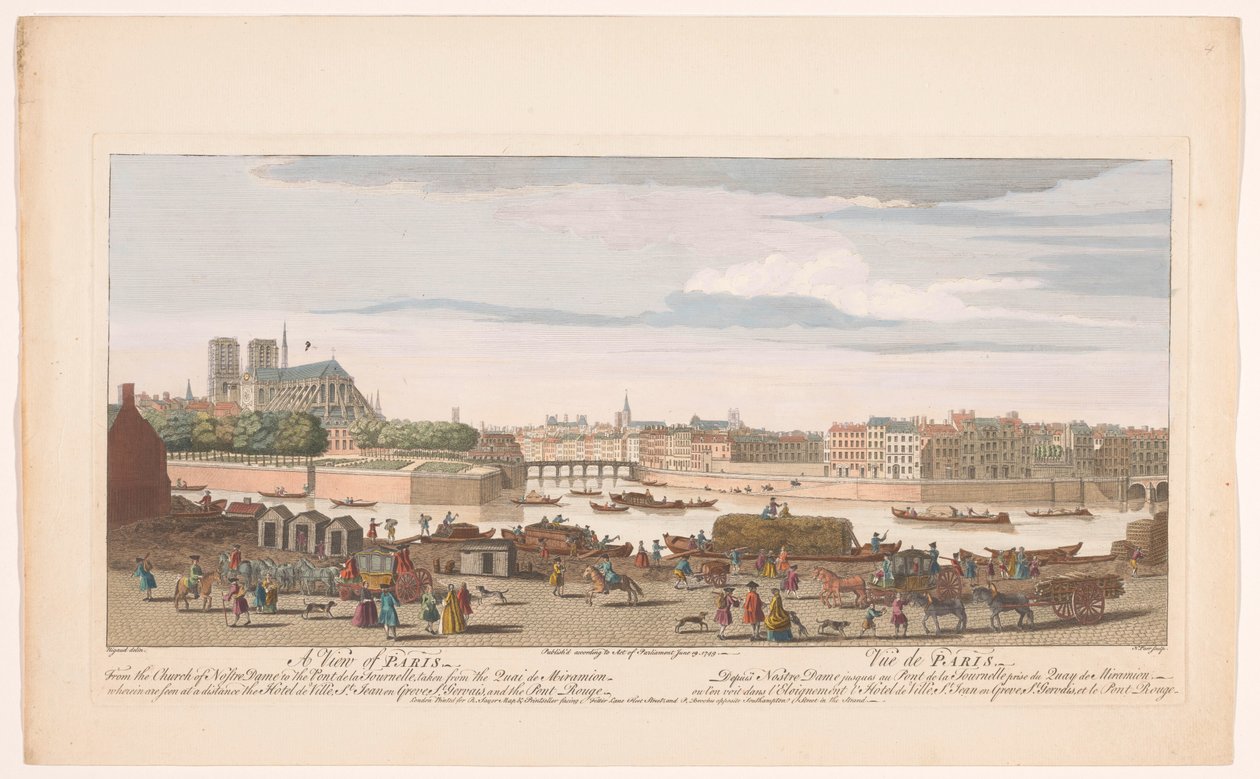 Utsikt over byen Paris sett fra Quai de Miramion En utsikt over Paris, fra kirken Nostre Dame til Pont de la Tournelle, tatt fra Quai de Miramion (...) (tittel på objekt) Paris (serietittel) av Robert Sayer