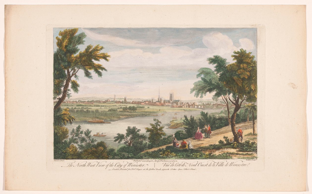 Utsikt over byen Worcester Den nordvestlige utsikten over byen Worcester (tittel på objekt) av Robert Sayer