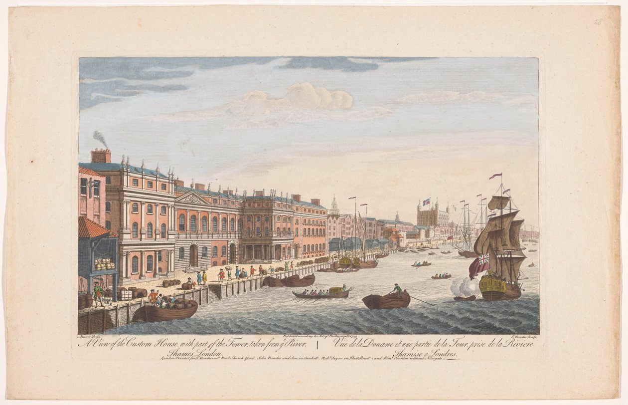 Utsikt over Custom House ved Themsen i London En utsikt over Custom House med en del av The Tower, tatt fra ye river. Thames London (tittel på objekt) London (serietittel) av Robert Sayer