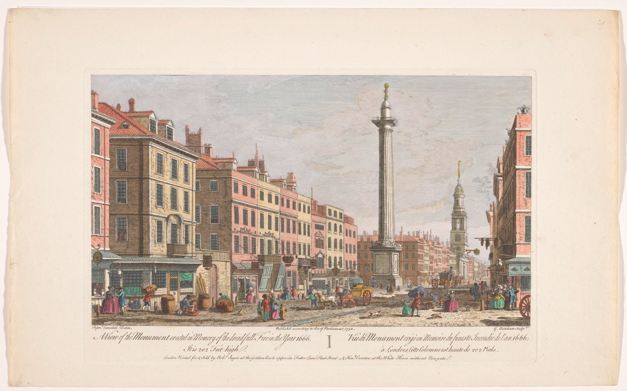 Se på monumentet til den store brannen i London En utsikt over monumentet reist til minne om den fryktelige brannen i år 1666 (...) (tittel på objekt) Londen (serietittel) av Robert Sayer