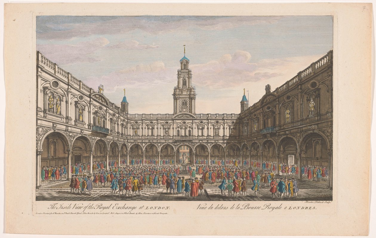Utsikt over interiøret til Royal Exchange i London Innsiden av Royal Exchange i London (tittel på objekt) London (serietittel) av Robert Sayer