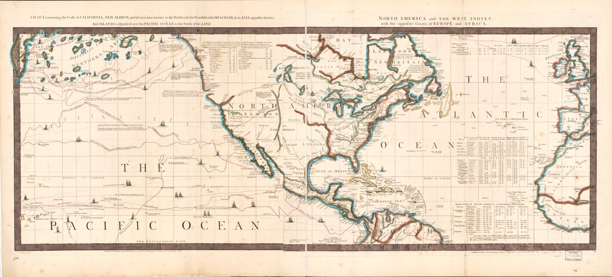 Kart, som inneholder kysten av California, New Albion og russiske funn i nord; med halvøya Kamtschatka, i Asia, motsatt den; og øyer, spredt over Stillehavet, nord for linjen. Nord-Amerika og Vesten av Robert Sayer And John Bennett