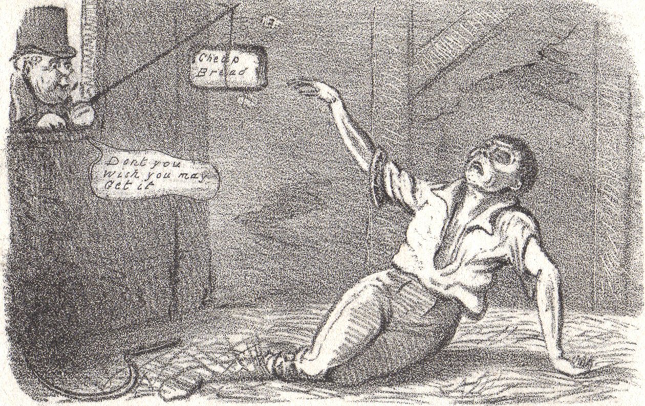 Kornlover ble innført i 1815 for å beskytte den britiske bonden mot utenlandsk konkurranse av Robert Seymour