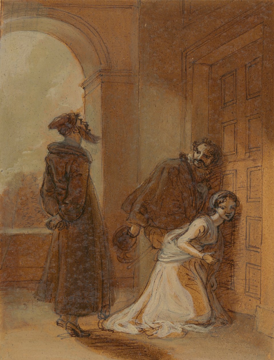 Feste, som Sir Topas, henvender seg til Malvolio av Robert Smirke