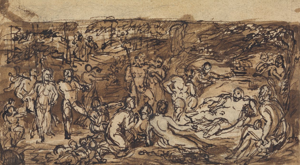 Figurstudier av en gruppe mennesker i en skogkledd lysning av Robert Smirke