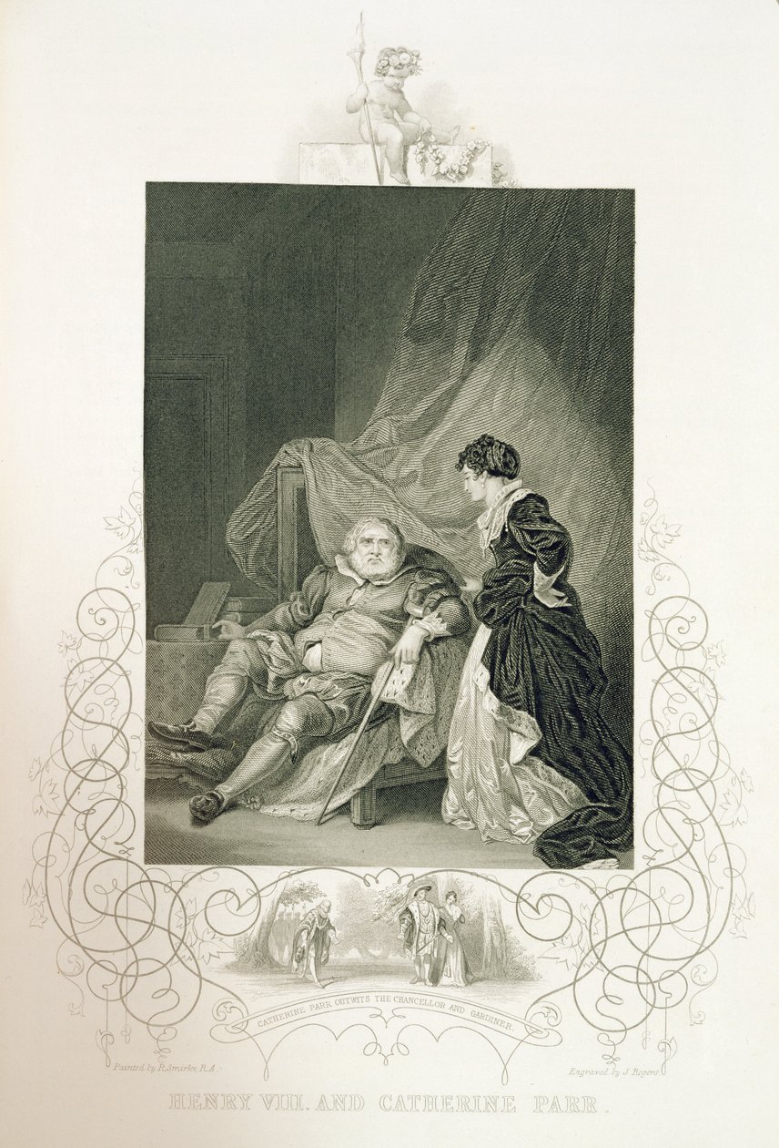 Henry VIII og Catherine Parr, i stykket Henry VIII eller 'All is True' av William Shakespeare (1564-1616) gravert av J. Rogers av Robert Smirke
