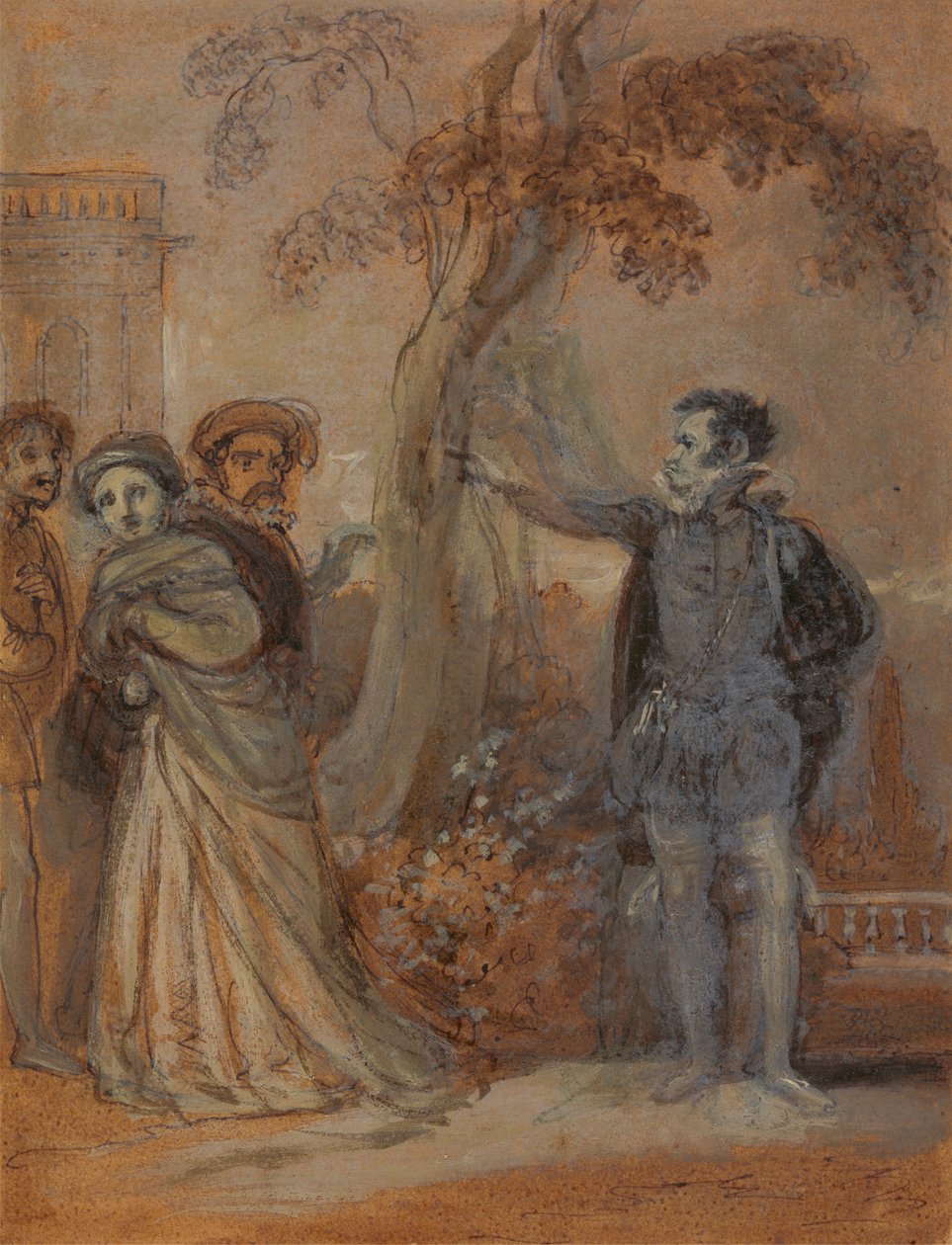 Malvolio misbruker Maria, Fabian og Sir Toby av Robert Smirke