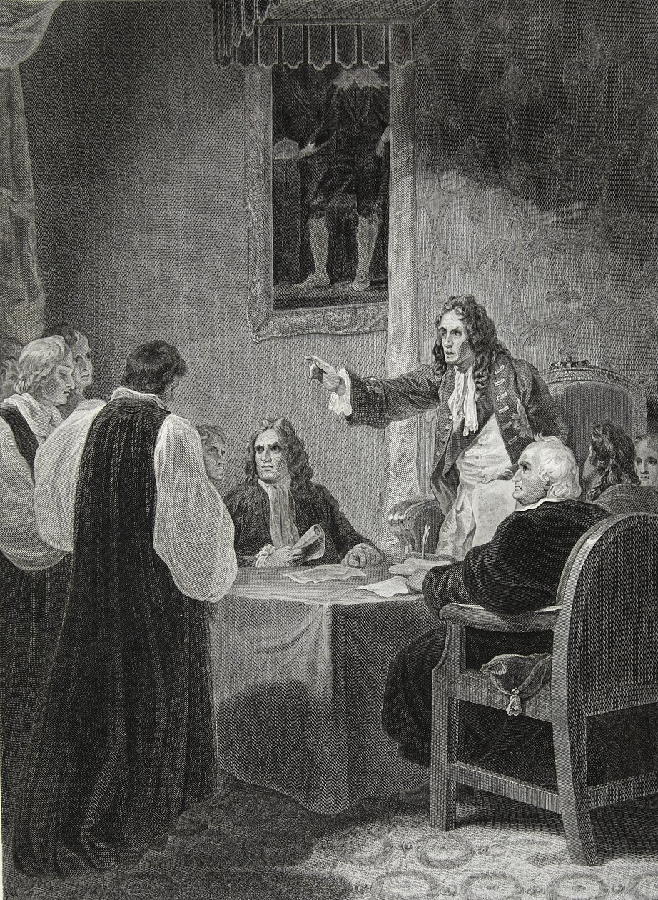 Biskopene før Privy Council, 1688, gravert av George Noble, illustrasjon fra David Humes 'The History of England', pub. av R. Bowyer, London, 1812 av Robert Smirke
