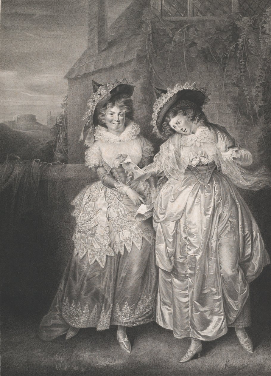 Mrs. Ford og Mrs Page Shakespeare, Merry Wives of Windsor, Act 2, Scene 1, 1793. av Robert Thew