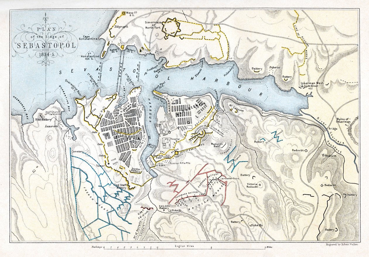 Kart som viser beleiringen av Sevastopol, Krim-krigen, 1854-1855, 1893. av Robert Walker