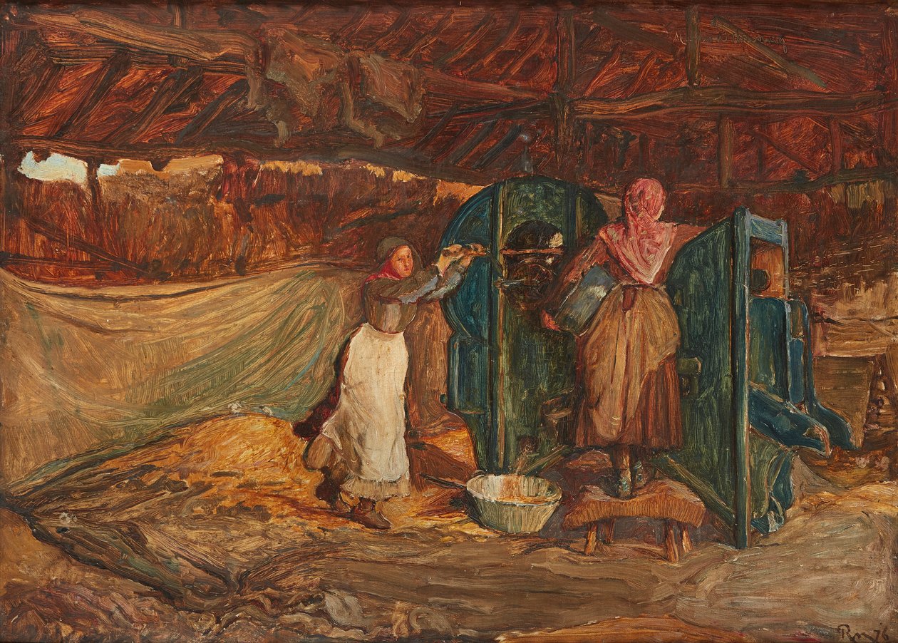 Milling the Grain (olje på lerret) av Robert Walker Macbeth