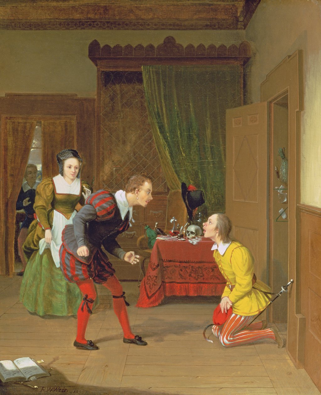 Dr Caius, Simple and Dame Quickly, scene fra The Merry Wives of Windsor, 1830 av Robert Walter Weir